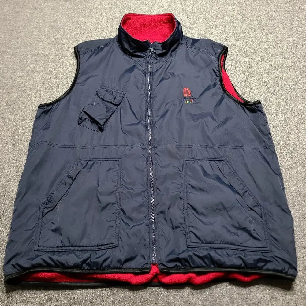Beijing 2008 Olympics Jacket Mens Extra Large Blue Vest Pockets Zip Fleece Lined